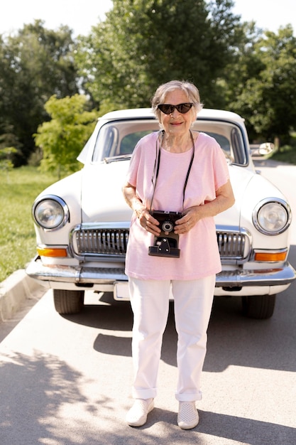 Senior woman traveling alone