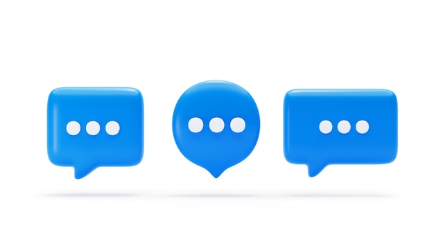 Set of Chat message Blue Speech bubble icon with bell notification alert notice reminder symbol conversation button icon or symbol background 3D illustration