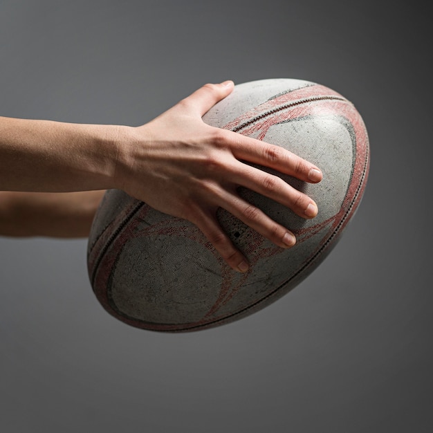 Foto gratuita vista laterale della sfera della holding della mano del giocatore di rugby femminile