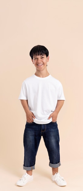 Free photo smiley asian man with dwarfism posing