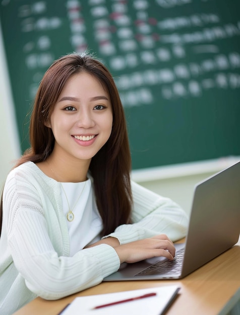 Free Photo smiley teacher in classroom