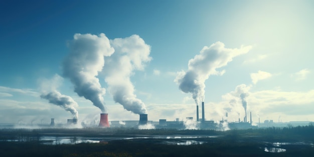 Smokestacks against a clear sky industrial landscape