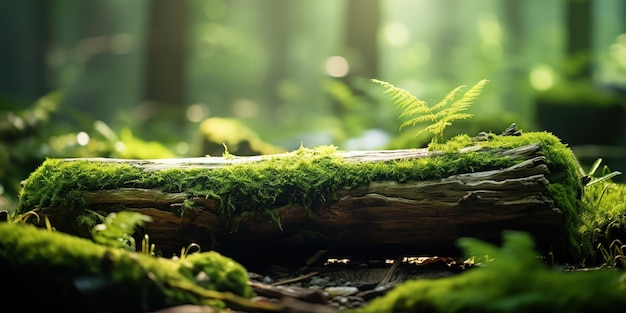 Free photo soft moss covers an ancient log in a mystical sunlightfiltered forest