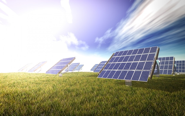 Free photo solar panels in a meadow