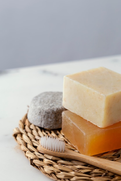 Free photo stack of soaps on desk