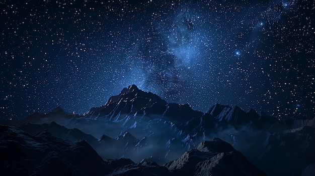 Free photo starry sky at night with landscape of mountains