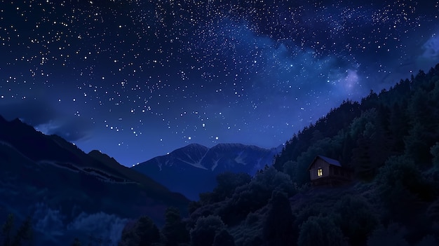 Free photo starry sky at night with landscape of mountains