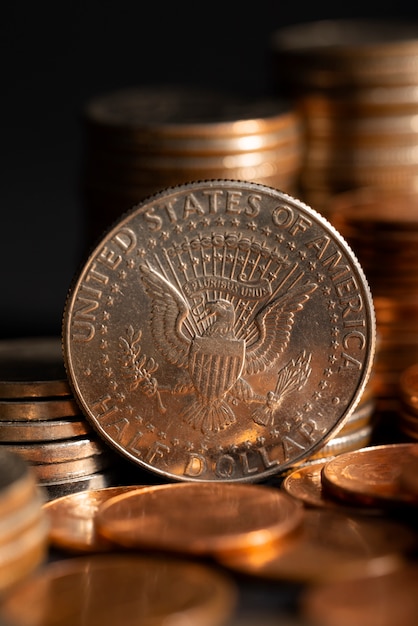 Free Photo still life of dollar coins piles