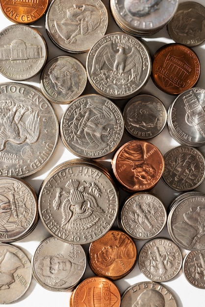 Free Photo still life of dollar coins scattered