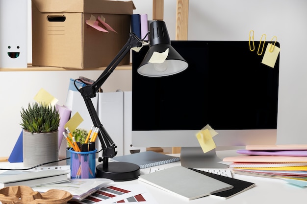 Free Photo still life of office desk  mess