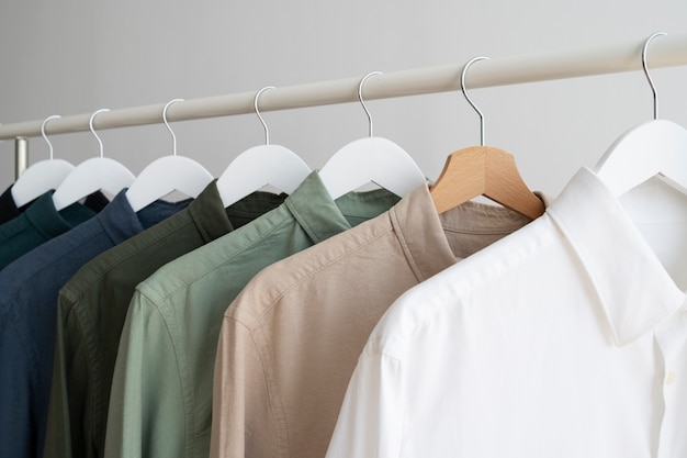 Free Photo still life with classic shirts on hanger