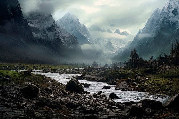 Stunning fantasy videogame landscape