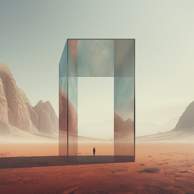 Free photo surreal geometric shapes in the barren desert