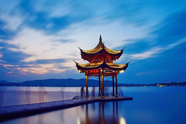 Free photo temple in middle of a lake