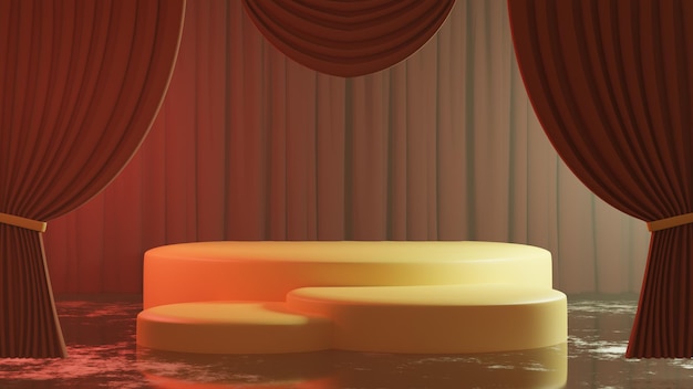 Free photo theater stage with product podium and retro style curtain background 3d illustration render.