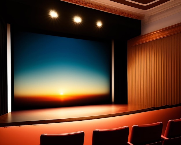 Free photo a theater with a screen that says the sun is setting