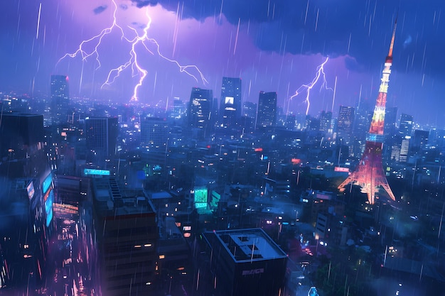 Free Photo thunderstorm illustration in digital art style