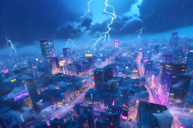 Free Photo thunderstorm illustration in digital art style