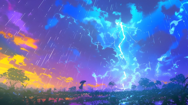 Free Photo thunderstorm illustration in digital art style