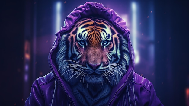 Free Photo a tiger in a purple jacket