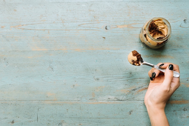 Free Photo top view cake spoonful