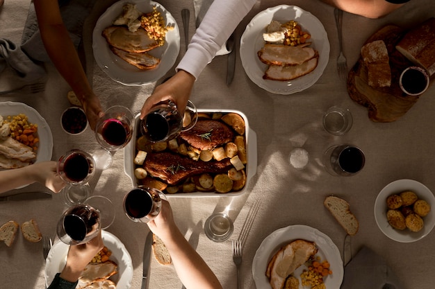 Free Photo top view of delicious thanksgiving meal