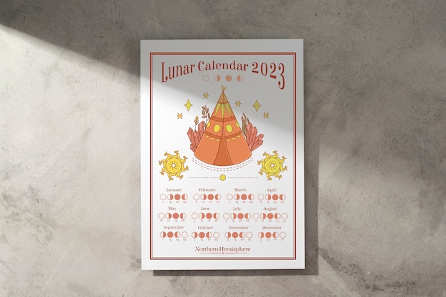 Free photo top view lunar calendar with tent drawing