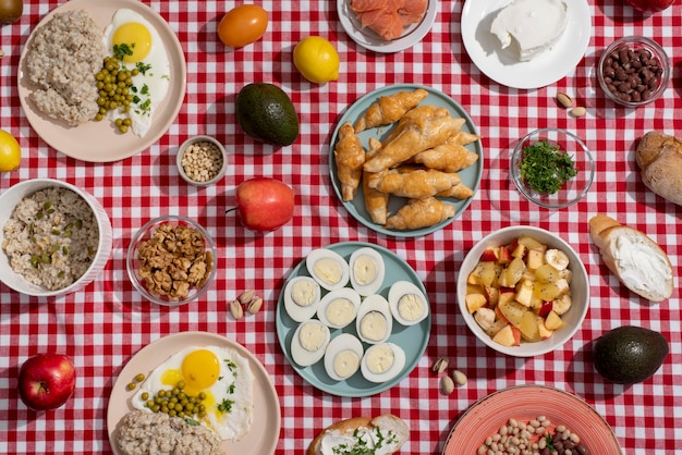 Free Photo top view on table full of various types of food