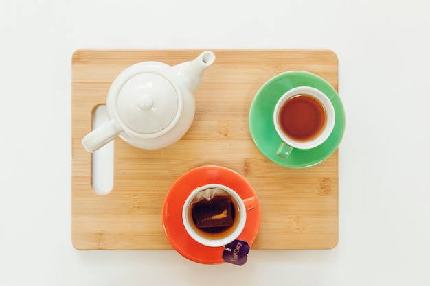 Free Photo top view of two tea cups