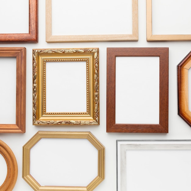 Free photo top view of wooden frames arrangement