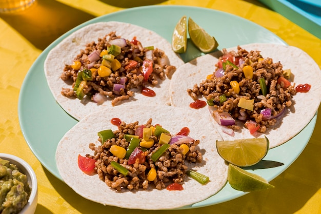 Free Photo tortilla with meat and vegetables on plate