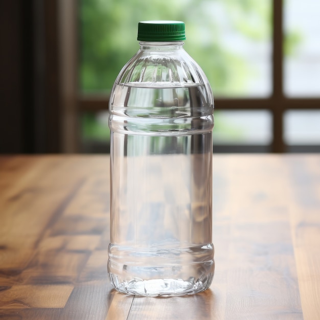 Free photo transparent water bottle indoors