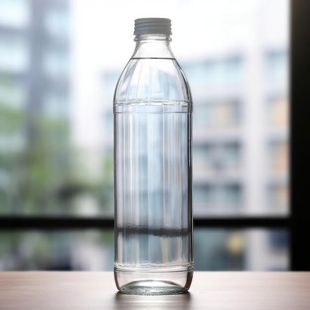 Free photo transparent water bottle indoors