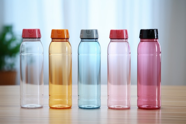 Free photo transparent water bottle indoors