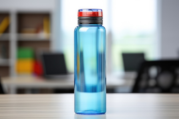 Free photo transparent water bottle indoors