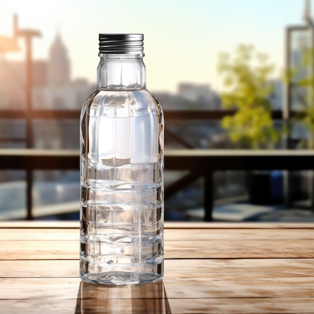 Free photo transparent water bottle outdoors