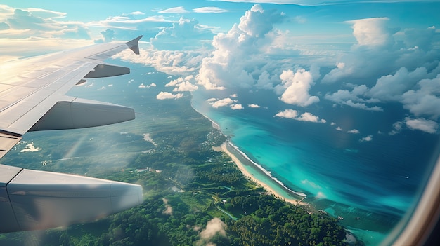 Foto gratuita vista della destinazione di viaggio dalla finestra dell'aereo