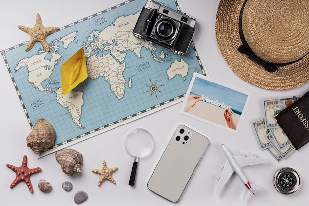 Free photo travel items assortment above view