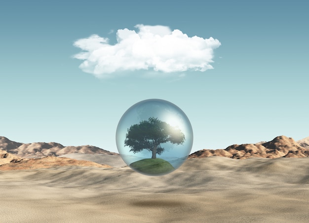 Tree in globe against a desert scene