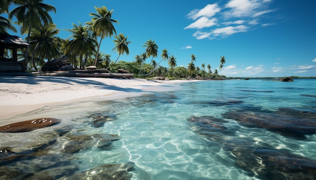 Foto gratuita un paradiso tropicale acque turchesi palme e una costa tranquilla generata dall'intelligenza artificiale