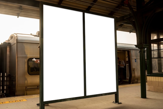 Free photo two mock-up billboards in a train station