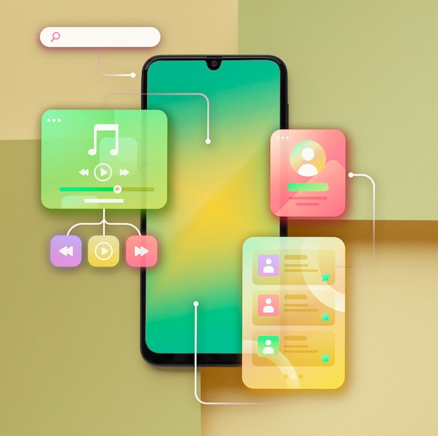 Free photo ui and ux representations with smartphone