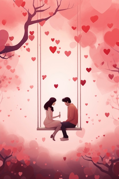 Valentine's day digital art with romantic couple