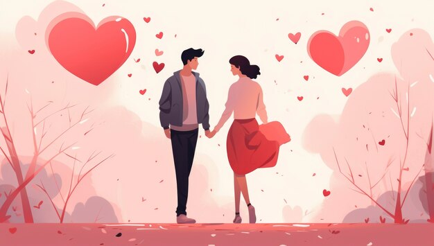 Valentine's day digital art with romantic couple