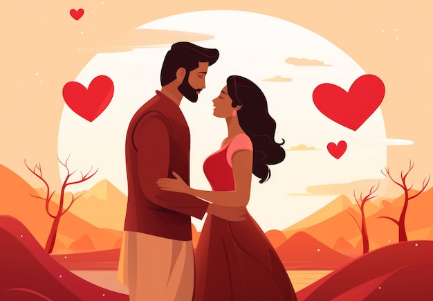 Valentine's day digital art with romantic couple