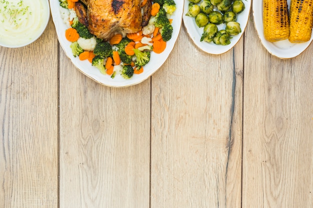 Free Photo various food on wooden table