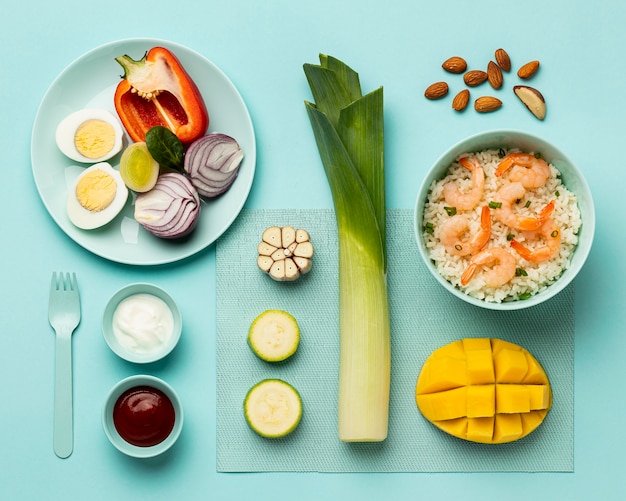 Free Photo vegetables and fish diet flat lay