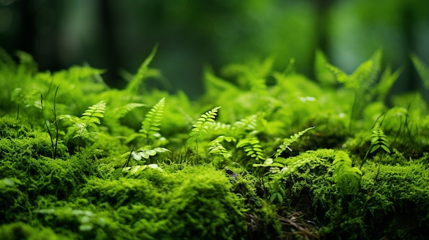 Free photo vibrant carpet of moss and ferns covering the jungle ground in a lush