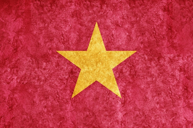 Free photo vietnam metallic flag, textured flag, grunge flag