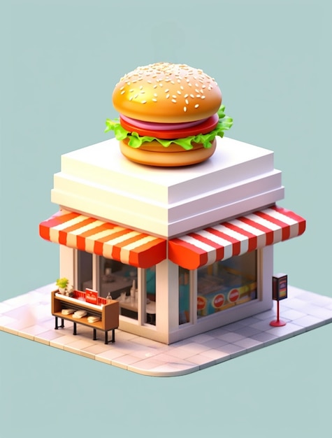 Free photo view of 3d burger shop model